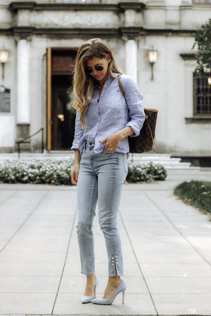 fashionista wearing untuckit top and pearl pants
