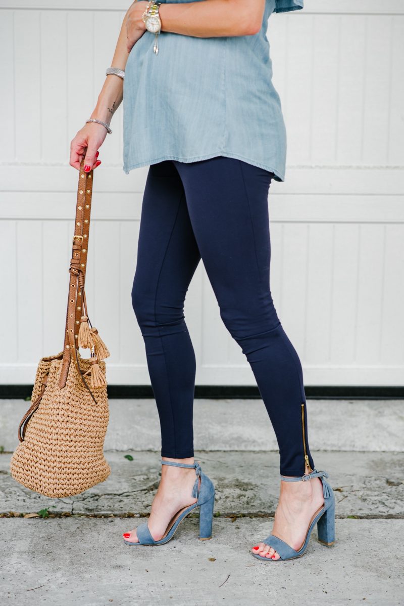 Blogger wearing maternity leggings
