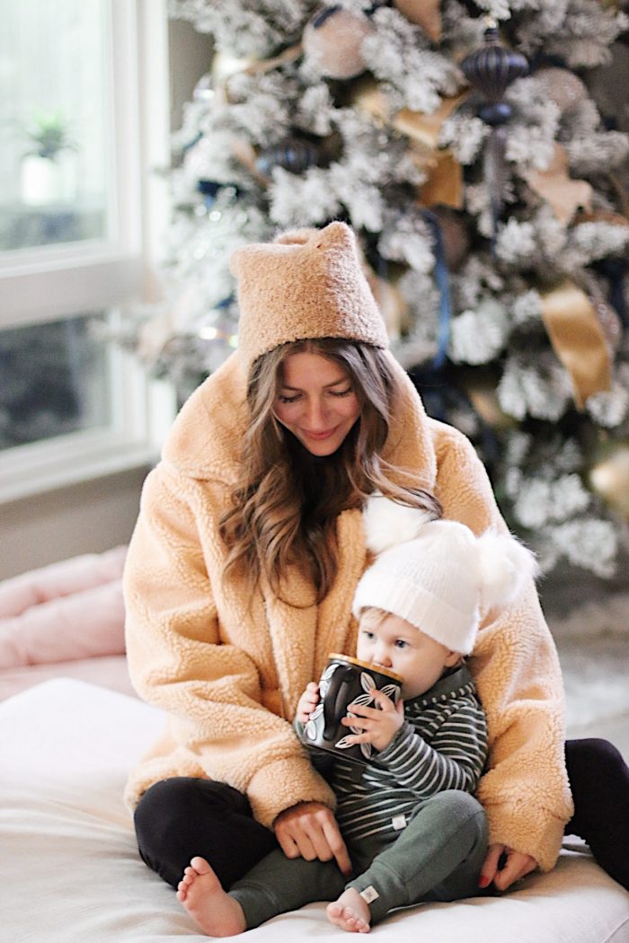 cozy jacket winter trend AshLee Frazier Williams and Her daughter, Nav.